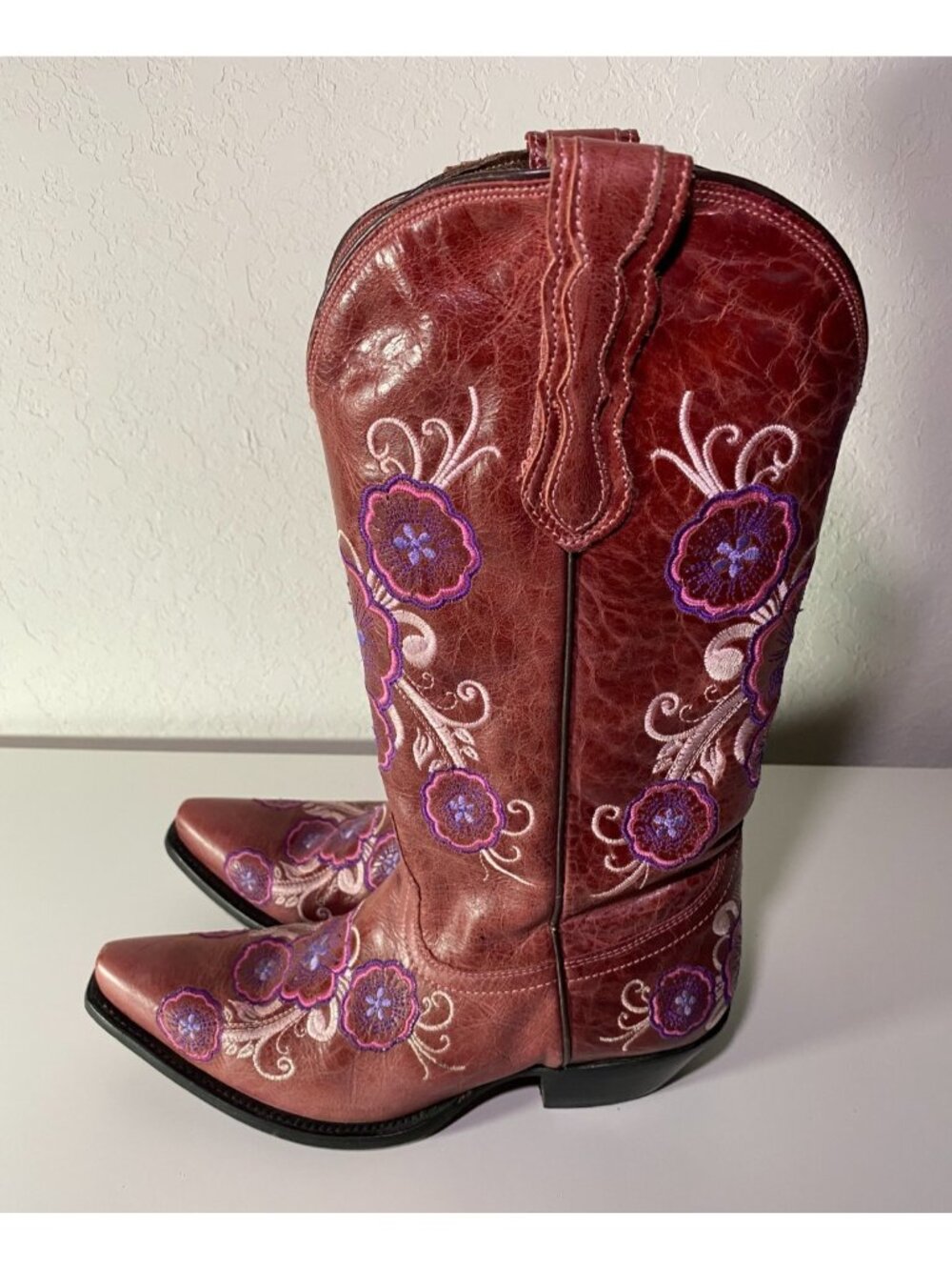 Pecos Belle Hand Made Brown Western Cowboy Boots Size 8.5 - Embroidered Flowers - Picture 4 of 9